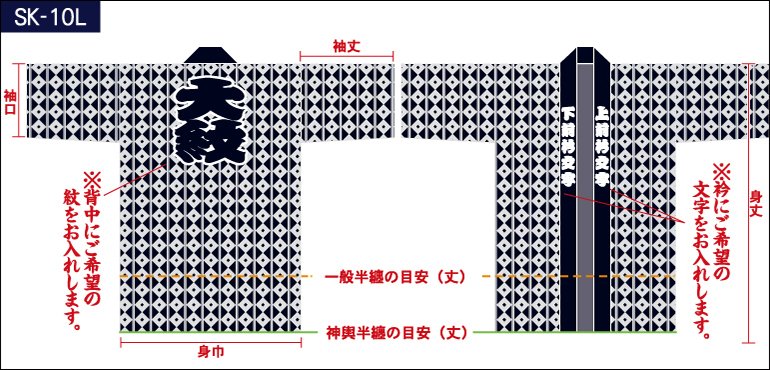 釘抜き繋総柄半纏の前身頃と後ろ身頃画像(大)
