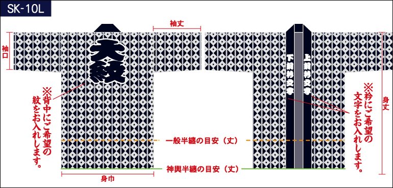 釘抜き繋総柄半纏の前身頃と後ろ身頃画像（大）