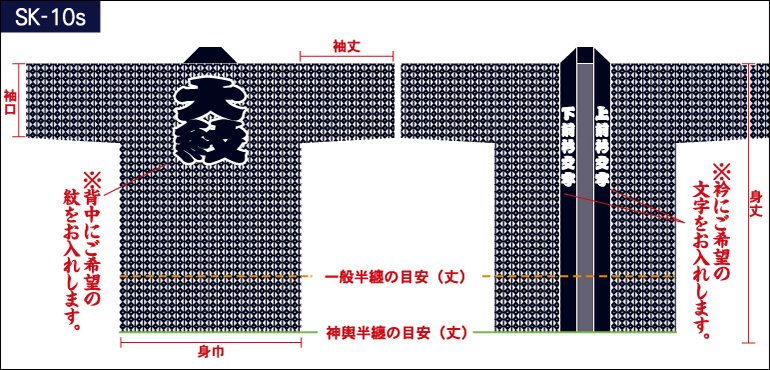 釘抜き繋総柄半纏の前身頃と後ろ身頃画像（小）