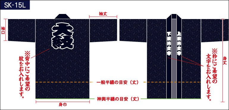 沙綾型総柄半纏の前身頃と後ろ身頃画像（大）