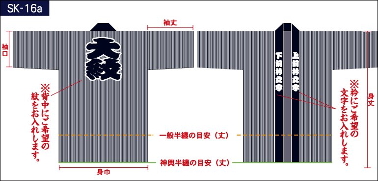 縞柄半纏の前身頃と後ろ身頃画像(直線)