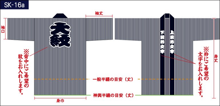 縞柄半纏の前身頃と後ろ身頃画像（直線）