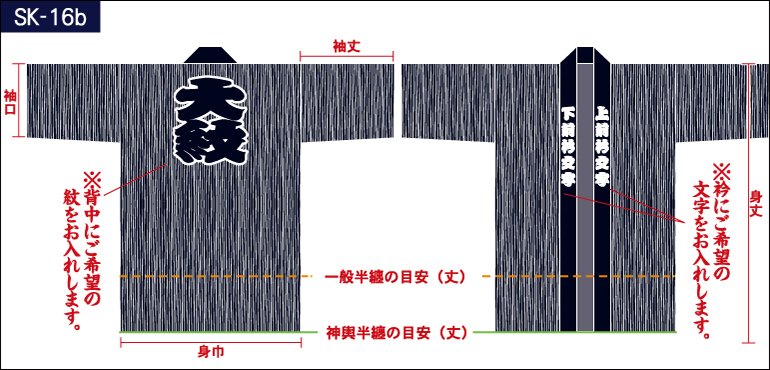 縞柄半纏の前身頃と後ろ身頃画像（意図的に歪めた線）