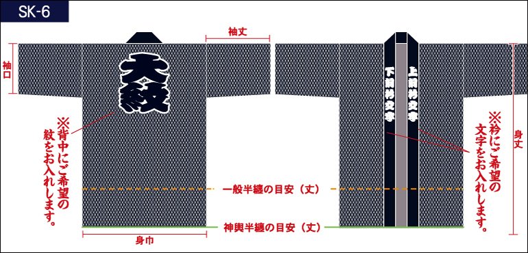 網代総柄半纏の前身頃と後ろ身頃画像