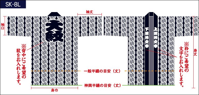 御所車総柄半纏の前身頃と後ろ身頃画像(大)