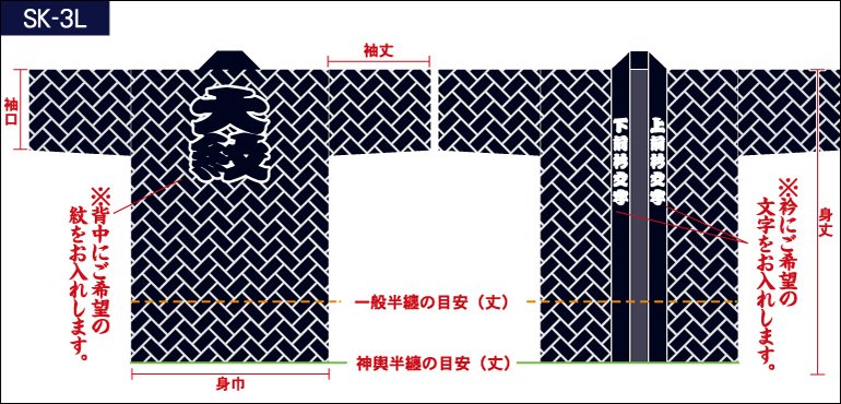 檜垣総柄半纏の前身頃と後ろ身頃画像(大)