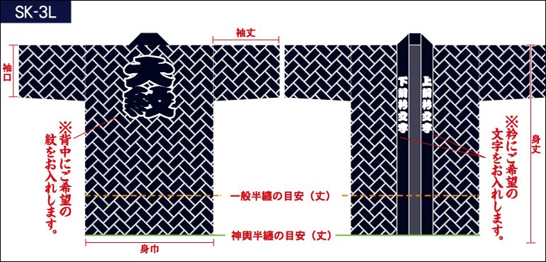 檜垣総柄半纏の前身頃と後ろ身頃画像（大）