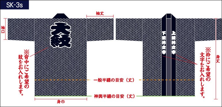 檜垣総柄半纏の前身頃と後ろ身頃画像（小）