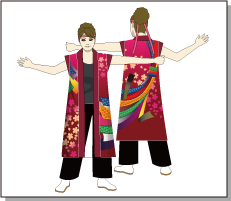 長半纏飾り袖型の着用イメージ-桜と熨斗