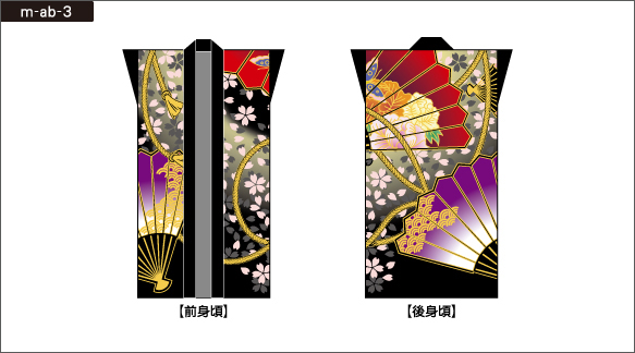 長半纏飾り袖型の前身頃と後身頃-桜と扇