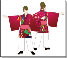 前合せ型短丈の着用イメージ-桜と熨斗