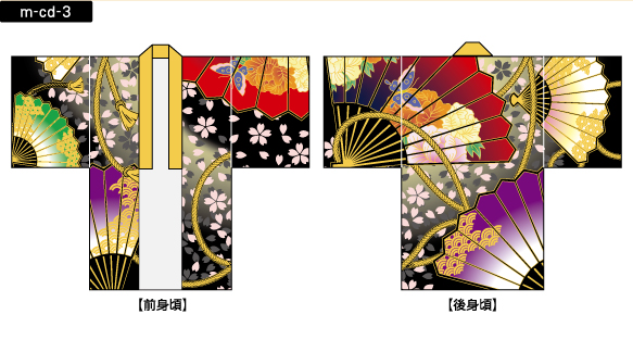 前合せ型短丈の前身頃と後身頃-桜と扇