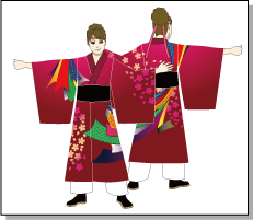 前合せ型長丈の着用イメージ-桜と熨斗