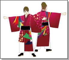 丈違い振袖型の着用イメージ-桜と熨斗