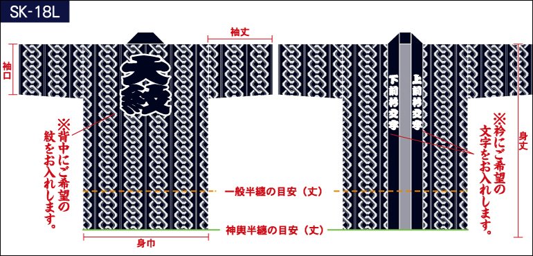 吉原繋総柄半纏の前身頃と後ろ身頃画像(大)