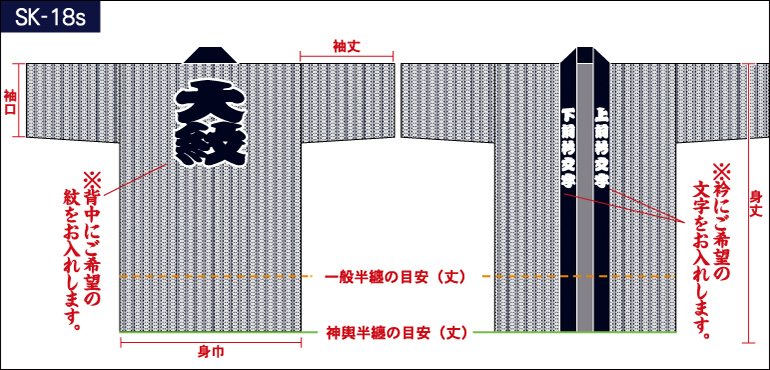 吉原繋総柄半纏の前身頃と後ろ身頃画像（小）