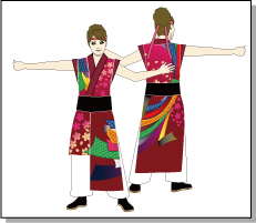 丈違い飾り袖型の着用イメージ-桜と熨斗