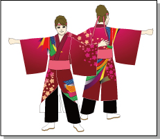 裾変形型の着用イメージ-桜と熨斗
