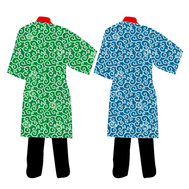 よさこい製作事例2011-あさぎ様の衣装リバーシブル（緑、青）