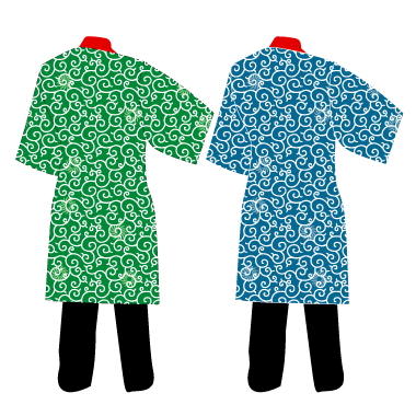よさこい製作事例2011-あさぎ様の衣装リバーシブル(緑、青)